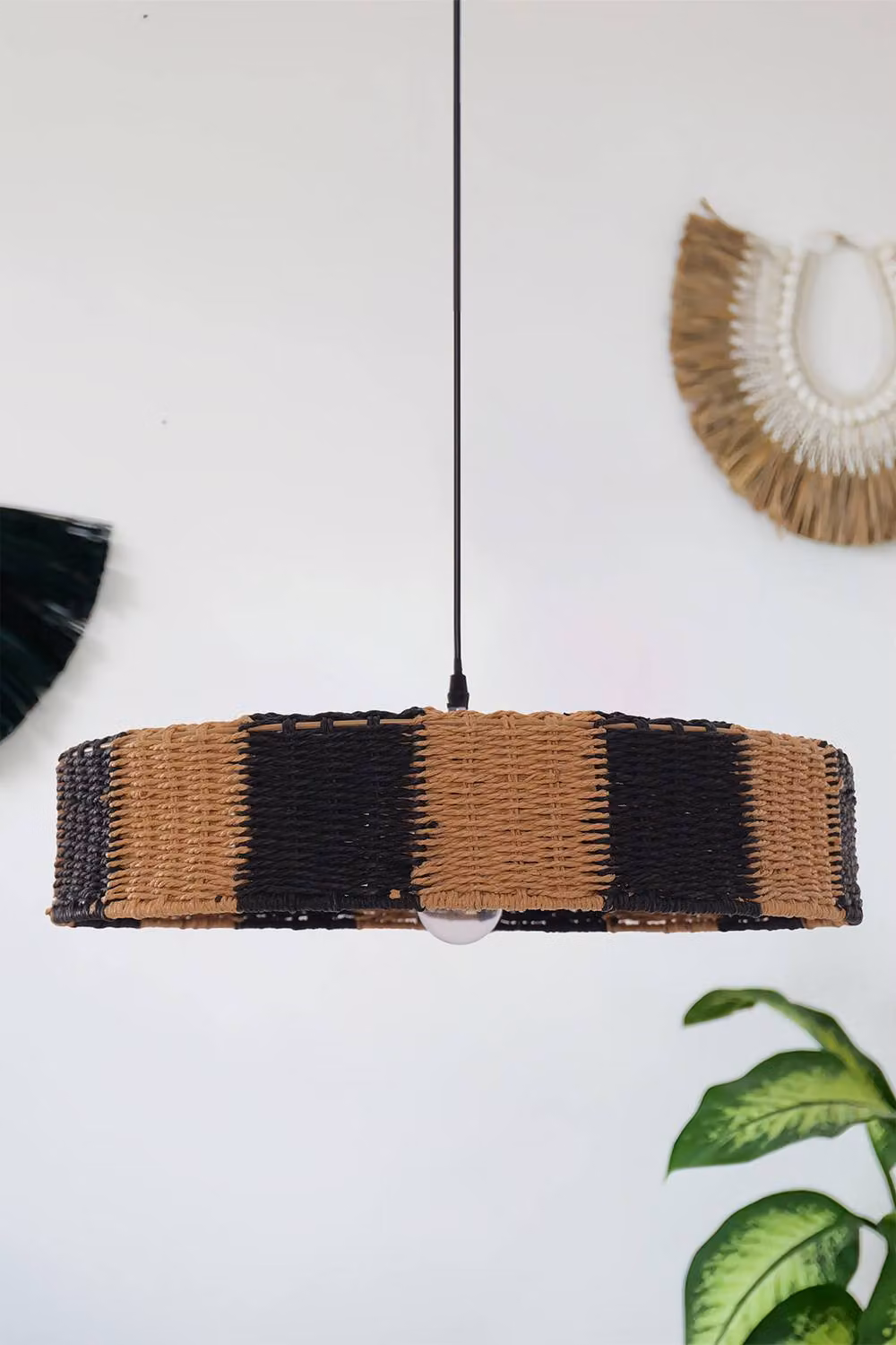 Living and Home Handwoven Paper Rope Pendant Light in Black and Multicolour – 3