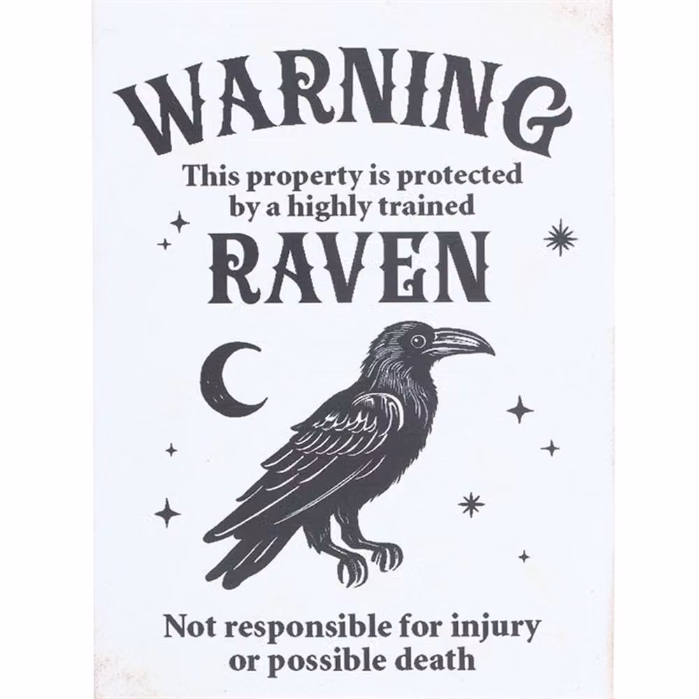 Uniqueful Gothic Protected by a Raven Metal Hanging Sign in White – 2