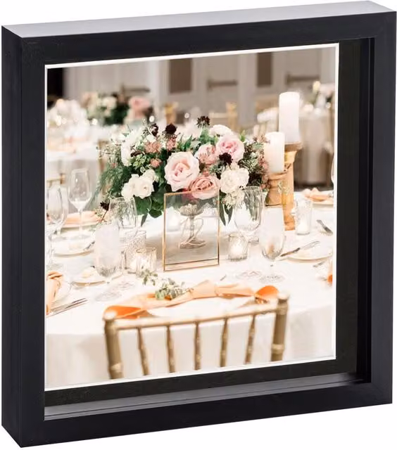 Nicola Spring Black Square 3D Box Photo Frame with Glass and 8x8 inch Mount