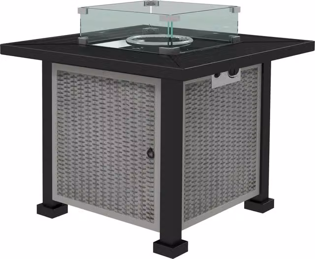 Outsunny Grey Rattan Gas Fire Pit Table with Glass Screen and Lid – 1