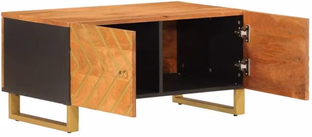 Berkfield Home Beautiful Modern Mango Wood Coffee Table in Brown and Black, W: 80 cm, D: 50 cm, H: 40 cm – 1