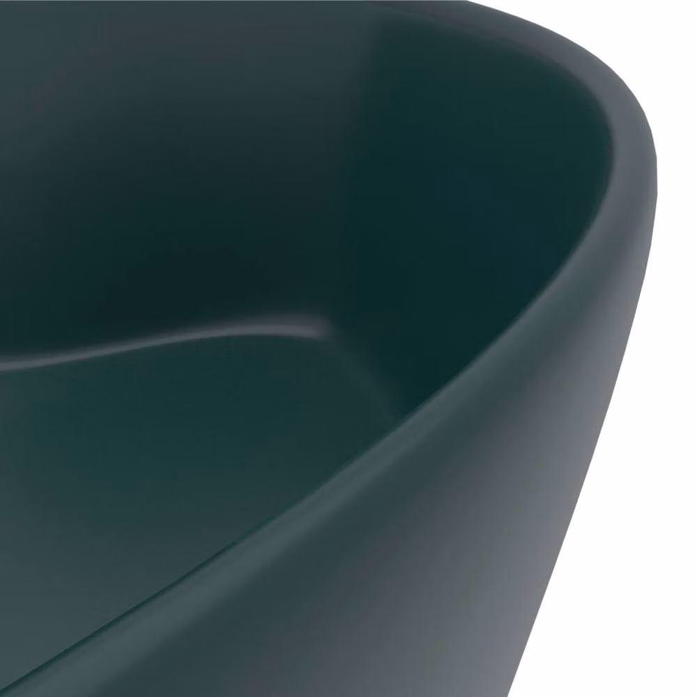Berkfield Home Luxury Ceramic Round Countertop Wash Basin with Overflow, Matt Dark Green, W/D/H: 36 x 36 x 13 cm – 5