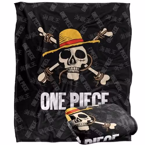 Netflix One Piece Jolly Roger Logo Officially Licensed Super Soft Fleece Throw Blanket in White, W/D/H: 152 x 127 cm – 1