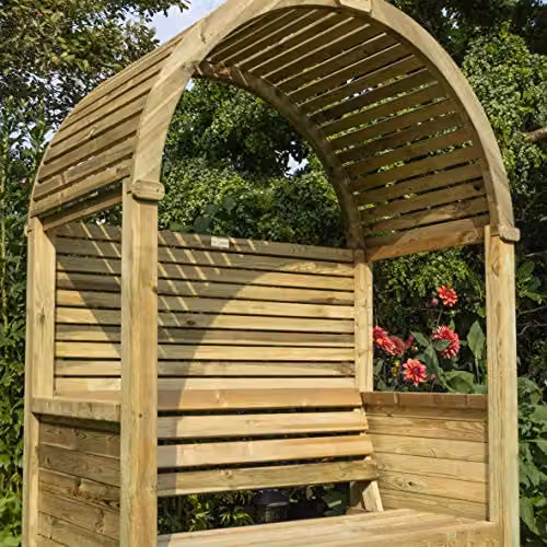 Rowlinsons Modena Garden Arbour in Natural Wood, W: 134 cm, D: 80 cm, H: 199 cm – 3