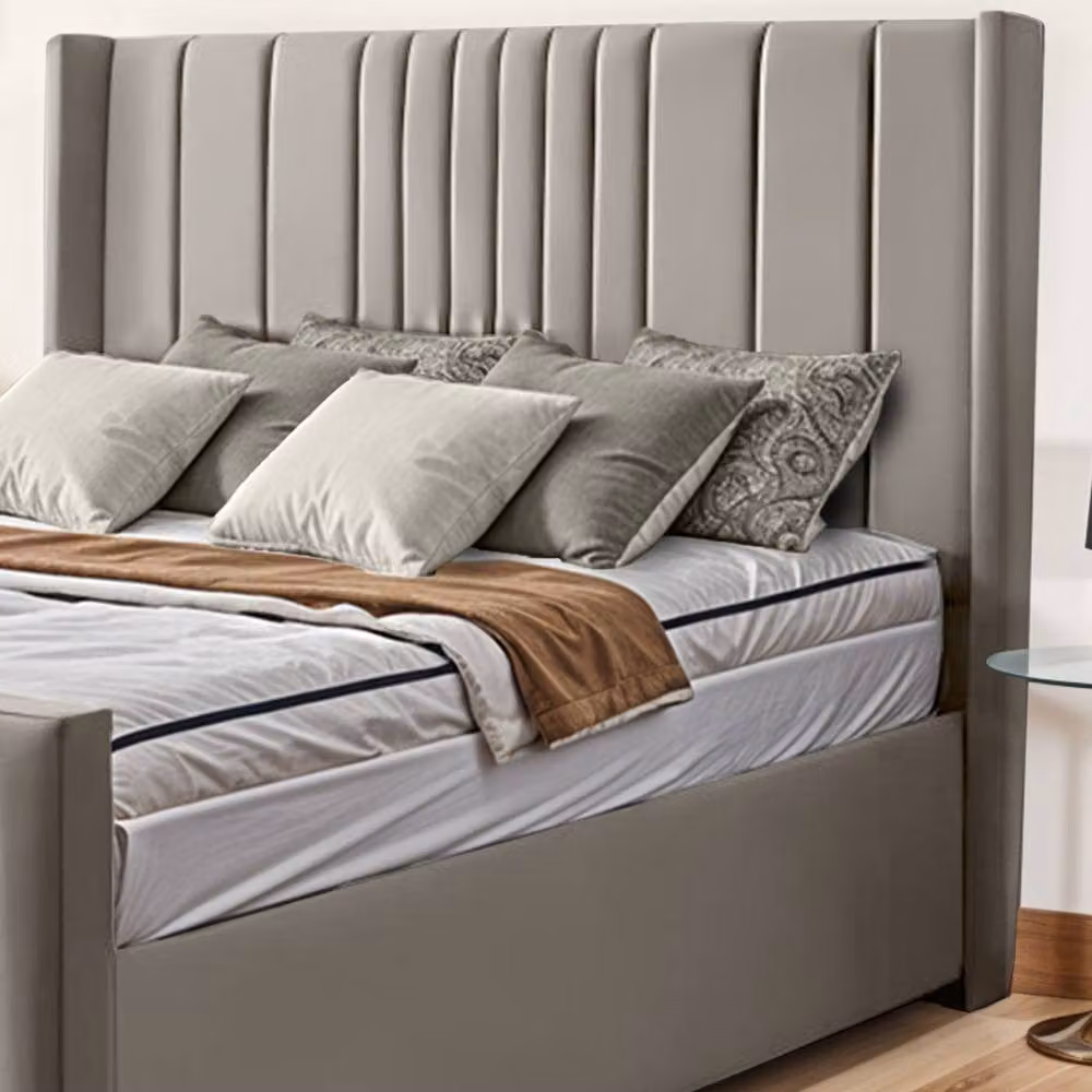 Fimous Balmoral Wingback Ottoman Gas Lift Upholstered Bed with 48 inch Headboard in Light Grey, Size: Single (90 x 190 cm) – 2