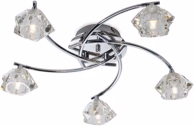 Netlighting Clara 5 Light Multi Arm Flush Ceiling Light in Chrome and Grey with Clear Glass and G9 Bulbs
