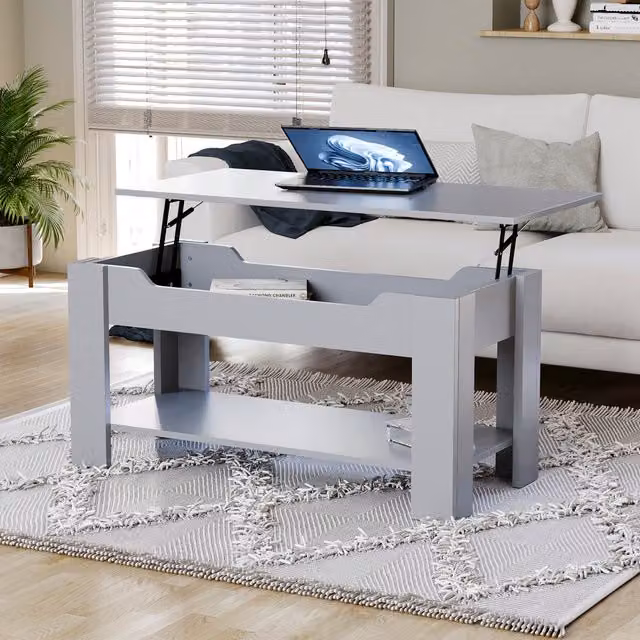 Vida Designs Modern Rectangular Lift-Top Coffee Table in Grey Matt MDF