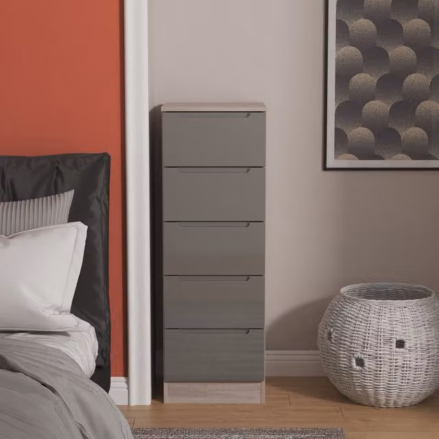 2 U Lucca 5 Drawer Tall Bedside Chest in Grey – 1