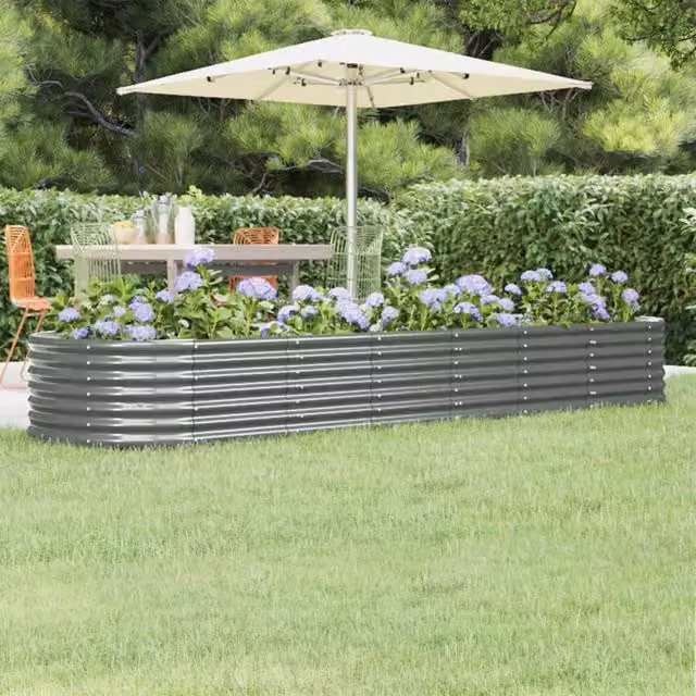 Berkfield Home Garden Grey Powder-coated Steel Raised Bed W/D/H: 296 x 80 x 36 cm