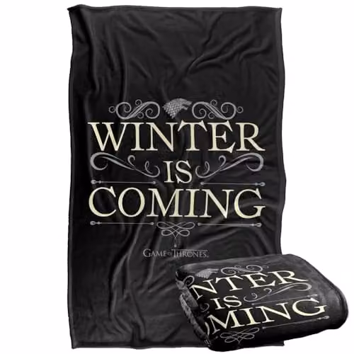 LOGOVISION Game of Thrones Winter Is Coming Scroll Super Soft Fleece Throw Blanket, Multicolour, W: 91 cm x D: 147 cm – 1
