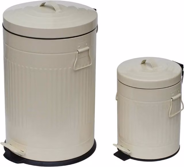 Simpa 2-Piece Pedal Dustbin Set with Removable Inner Buckets in Cream, 20L and 5L