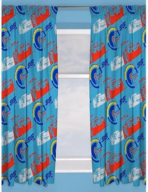 Disney Cars 3 Lightning McQueen Blackout Pencil Pleat Curtains, Pack of 2, Blue, Red and White, W: 182.88 cm, H: 168 cm