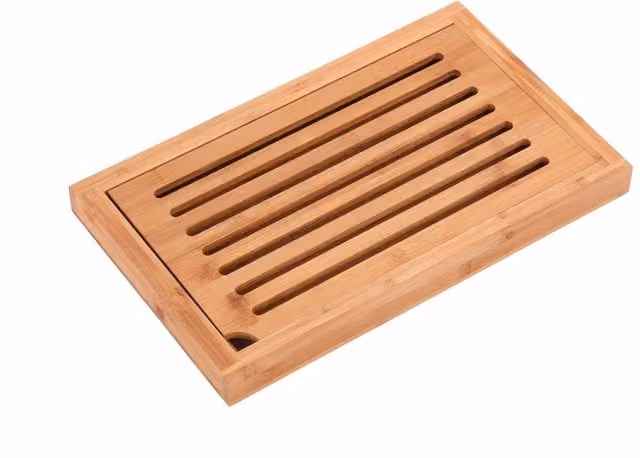 Oypla Reversible Rectangular Bamboo Wooden Chopping Board with Crumb Catcher, Brown