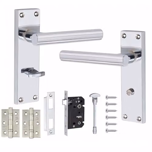 Golden Grace Long Backplate Victorian T-Bar Bathroom Door Handle Set in Polished Chrome