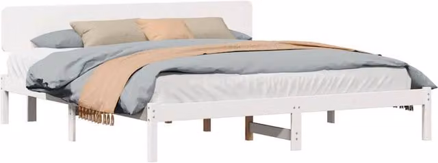 Berkfield Home White Solid Pine Wood Bed Frame with Headboard W/D/H: 180 x 200 x 74 cm