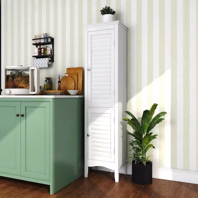 KORVIXA 5-Tier Slim Free-Standing Bathroom Tall Cabinet in White, W: 70 cm, H: 75 cm – 1