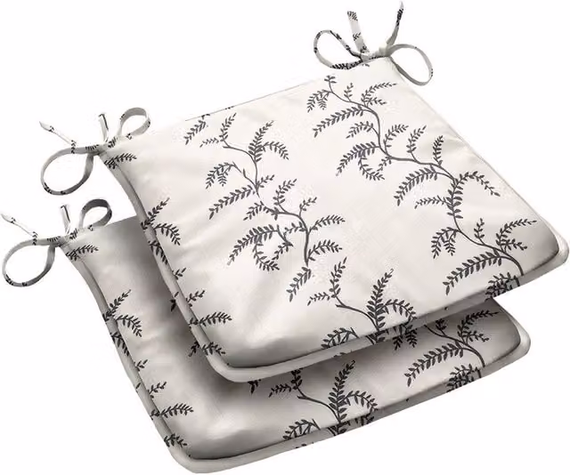 Livinluxury Linen Fern Trapezoid Outdoor Seat Pad in Grey and White, 2 Pack – 1