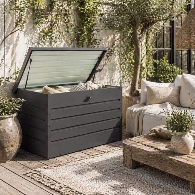 Wyld Haus Ronamo Dark Grey Galvanised Steel Garden Storage Box W: 120 cm, D: 62 cm, H: 62 cm