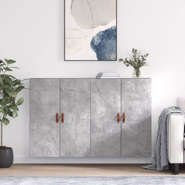 Berkfield Home Wall Mounted Cabinets, 2 Pack, Concrete Grey, W: 69.5 cm, D: 34 cm, H: 90 cm
