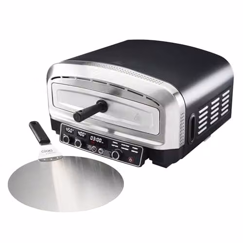Cooks Professional Pizza Pro Maker 450 Silver Electric Portable Pizza Oven with 2200W Power and Dual Heating Controls