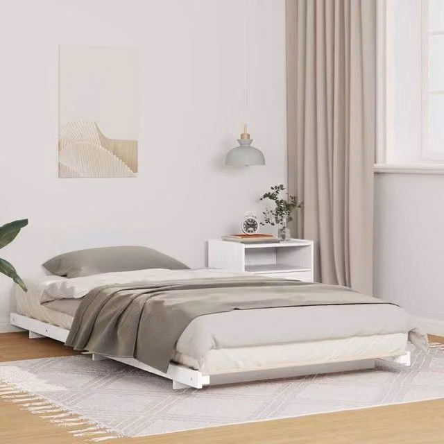 Berkfield Home White Solid Pine Wood Bed Frame W: 80 cm, L: 200 cm