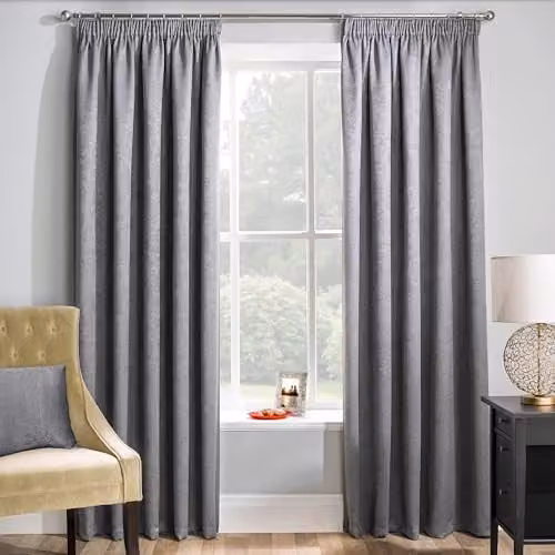 Enhanced Living Grey Silver Thermal Noise Reducing Dim Out Curtains, W: 168 cm, H: 137 cm