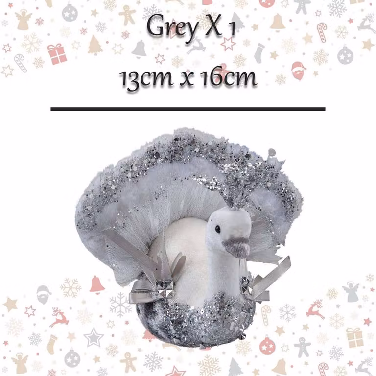VFM e-Store Christmas Velvet Turkey Tabletop Decoration, Grey and White, W: 13 cm, D: 16 cm