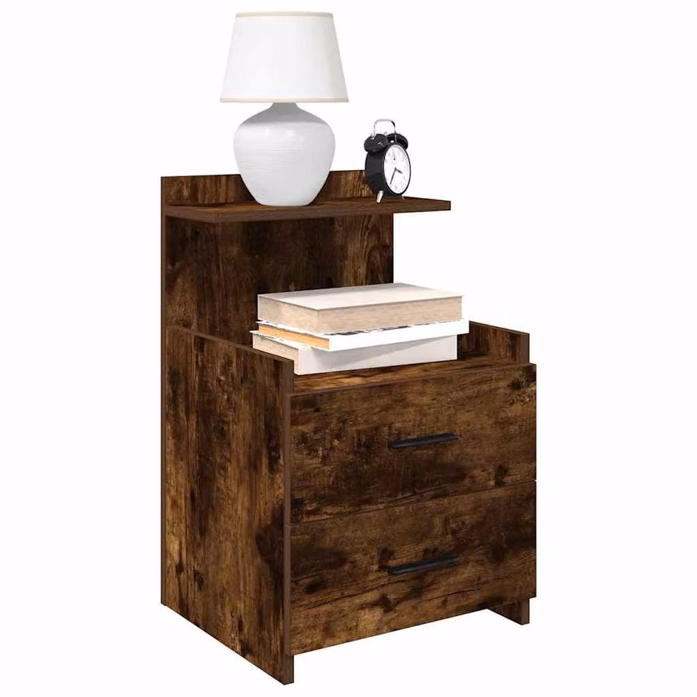 Berkfield Home Set of 2 Durable Bedside Cabinets with 2 Drawers, Smoked Oak Brown, W/D/H: 40 x 36.5 x 62 cm – 1