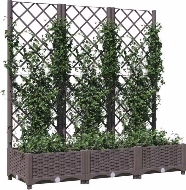 Berkfield Home Garden Planter with Trellis in Brown, W/D/H: 120 x 40 x 121.5 cm