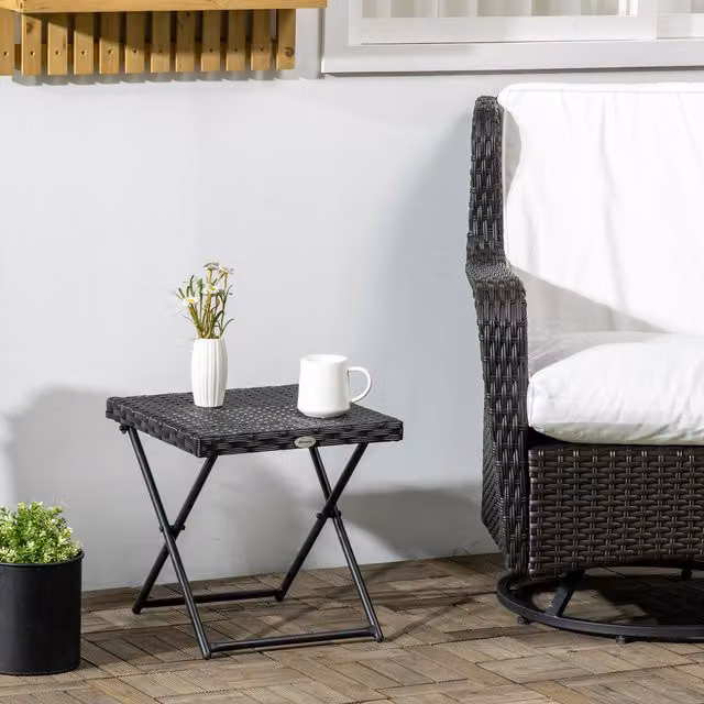 Outsunny Black Square Folding Rattan Garden Coffee Table – 9