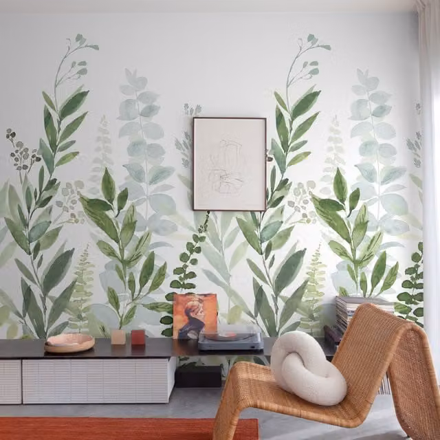 Grandeco Leafy Forest Foliage 3 Lane Repeatable Wallpaper Mural in Green