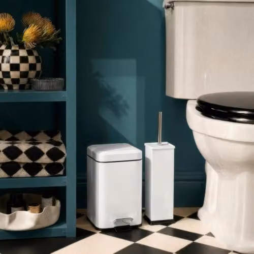 Harbour Housewares 3L Square Stainless Steel Pedal Bin and Toilet Brush Set in White – 2