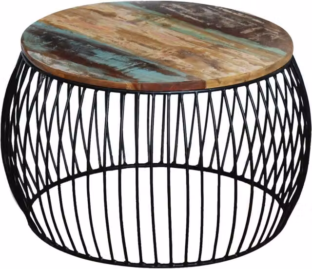 Berkfield Home Round Solid Reclaimed Wood Coffee Table in Brown, W/D/H: 68 x 37 x 37 cm
