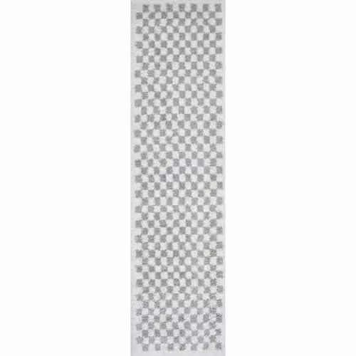 THE RUGS Moodi Grey Checkerboard Patterned Shaggy Area Rug, W: 80 cm, L: 300 cm – 1