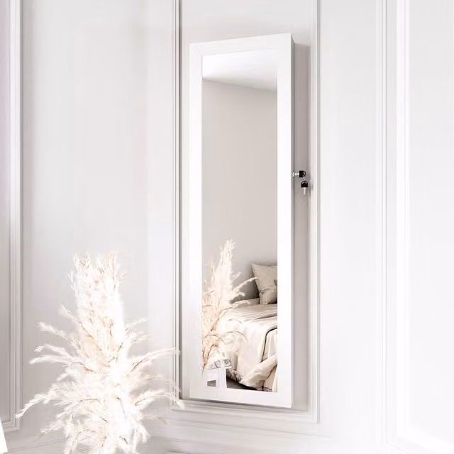 Carme White Mirrored Jewellery Cabinet with Glass Details