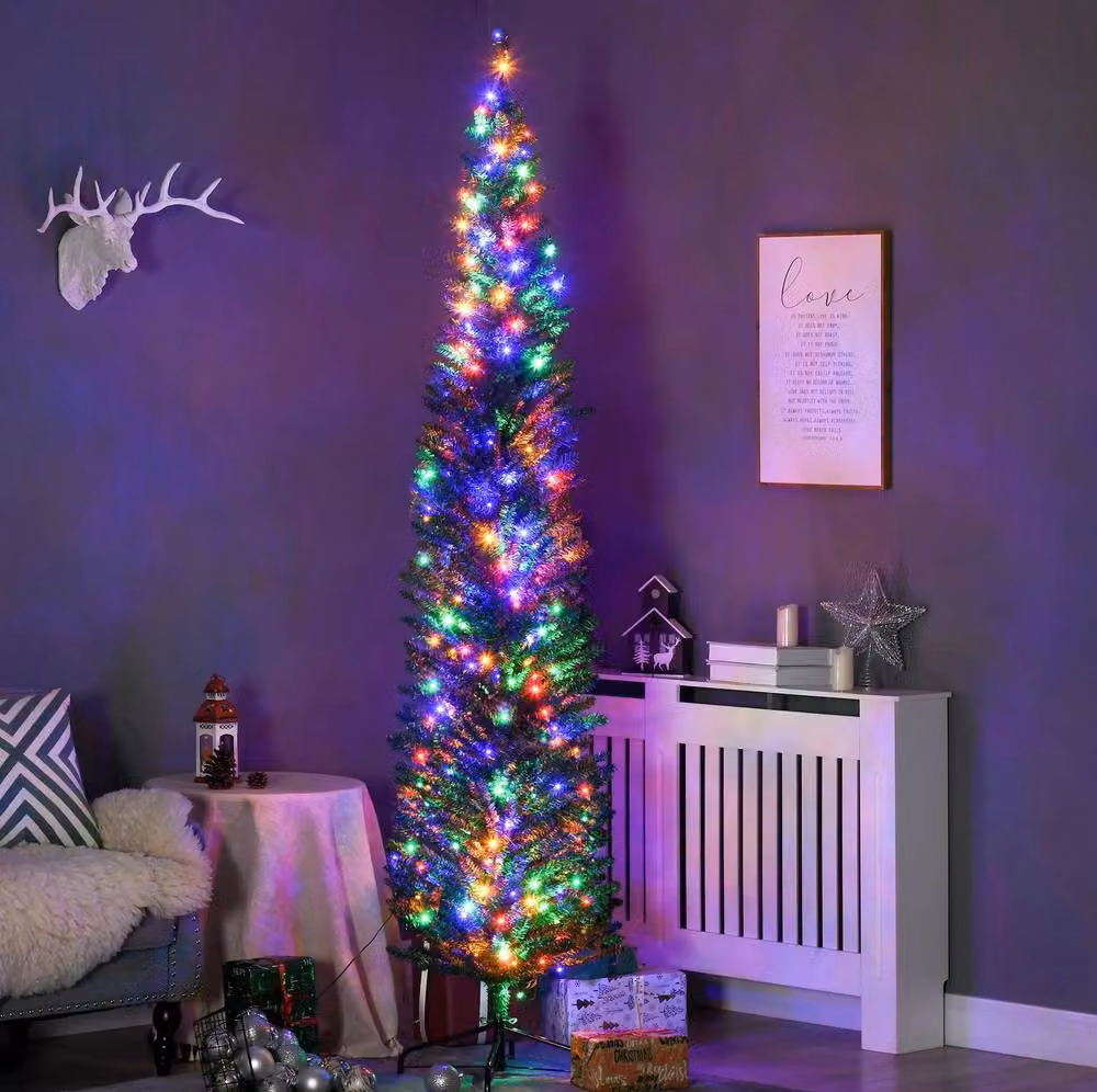 STILVORA Artificial Christmas Tree with Multicolour LED Lights, Green, Height: 225 cm – 2