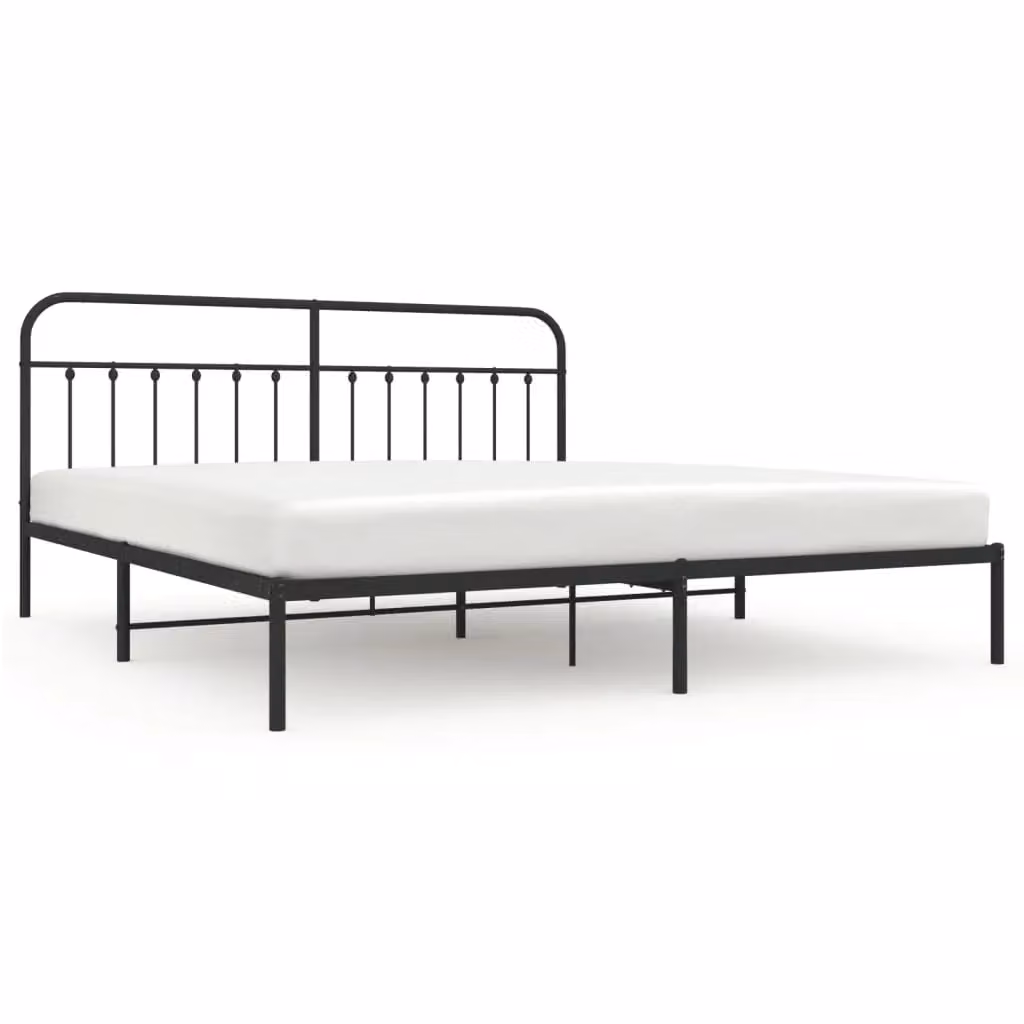Berkfield Home Metal Bed Frame with Headboard in Black W/D/H: 193 x 203 cm – 2