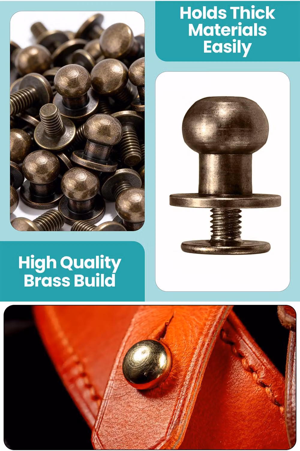 Neel Blue 8mm Bronze Round Hand Pressed Chicago Rivet Sam Browne Studs, 50 Pieces – 2