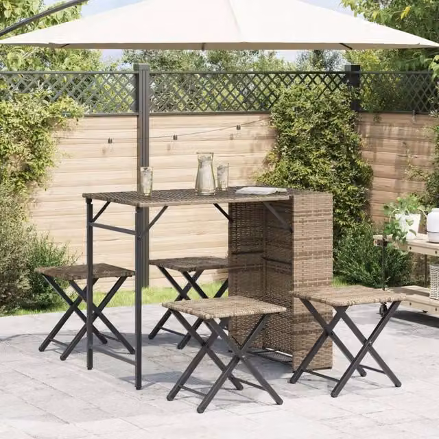 Berkfield Home Beautiful 5 Piece Foldable Garden Dining Set in Beige Poly Rattan – 1