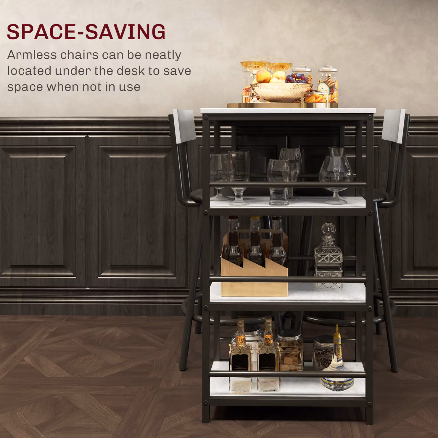HOMCOM Three-Piece Industrial Kitchen Dining Set with Serving Tiers in Grey and Black – 4