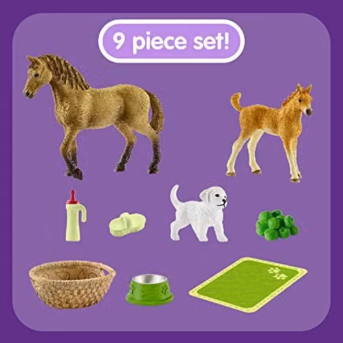 Schleich Horse Club Sarah’s Baby Animal Care Set, Brown and Multicolour – 3