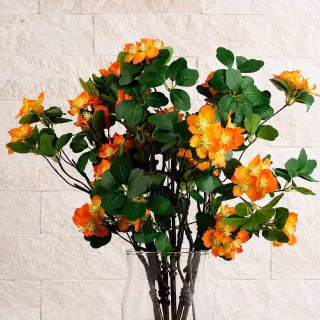 Leaf Botanik Mixed Orange and Green Artificial Flower Stems, Pack of 6, Height: 60 cm