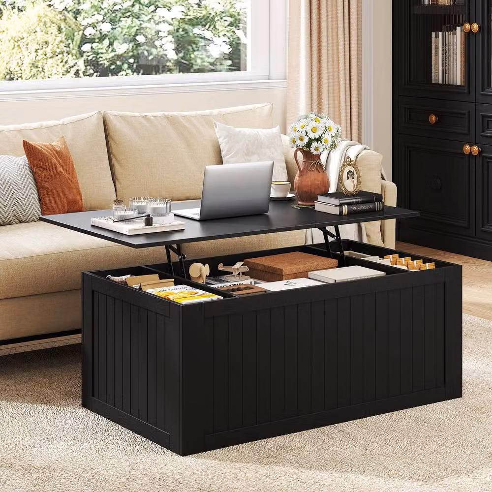 Costway Black Farmhouse Lift Top Coffee Table with Storage Doors – 3