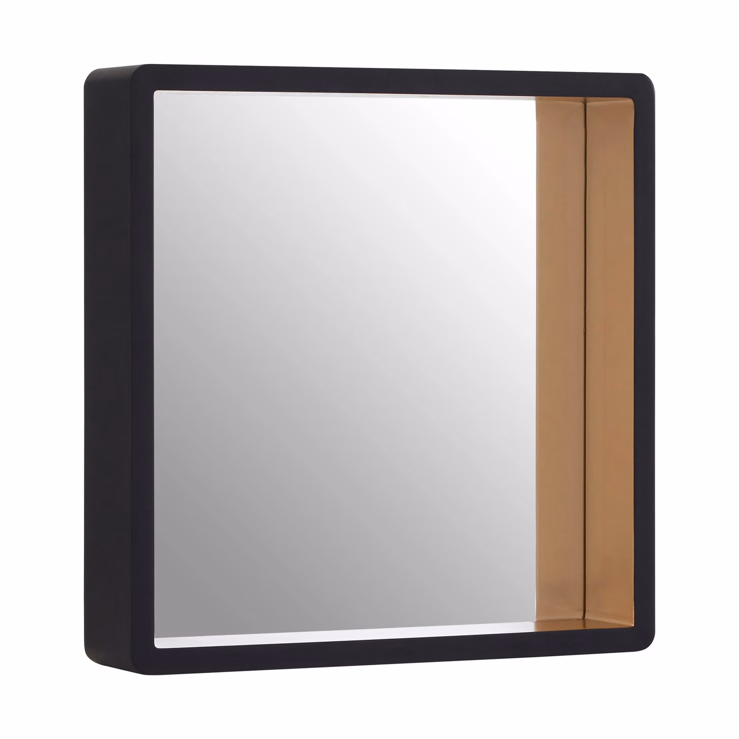 Orsina Trosa Large Square Black Wall Mirror with Gold Edge and LED Light – 2