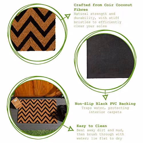 Nicola Spring Coir Door Mat with Zig Zag Graphic, Brown and Multicolour, W: 60 cm, D: 40 cm – 3