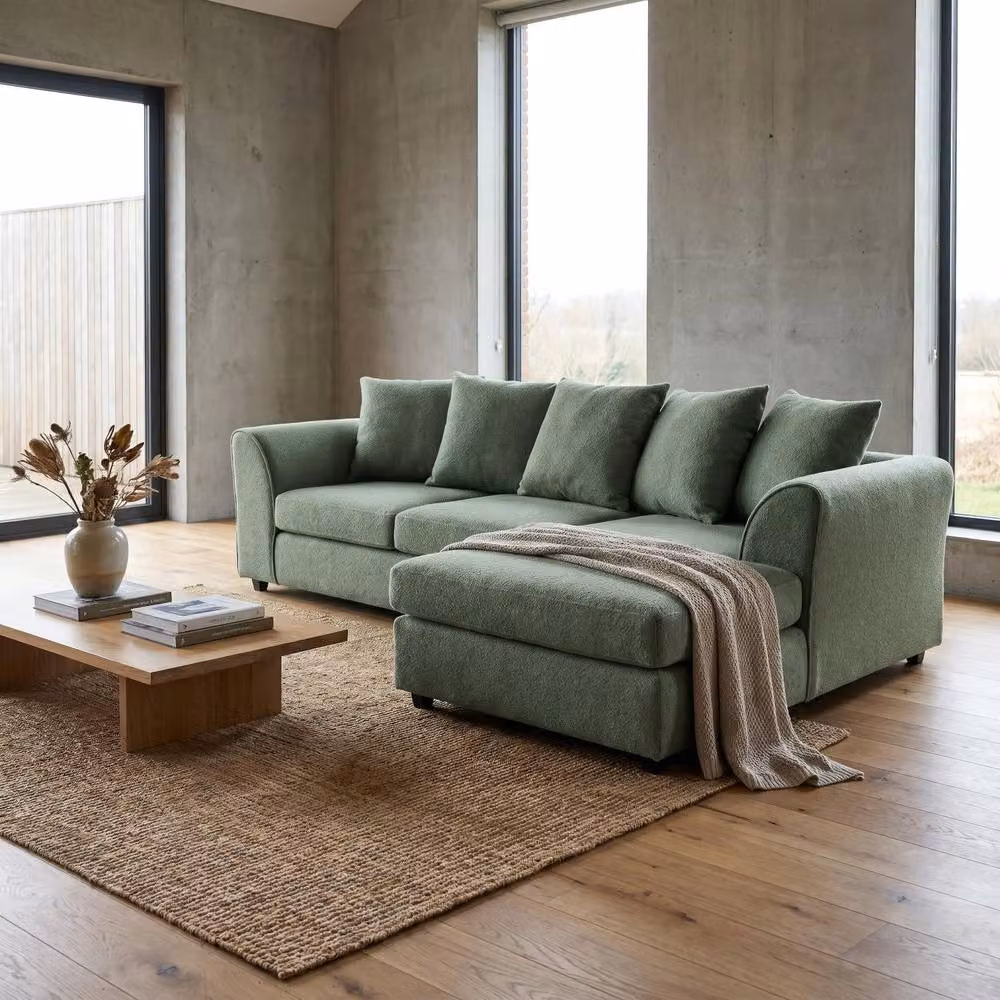Abakus Direct Harriet Green Boucle Fabric Right Facing Corner Sofa with Chaise and Scatter Cushions – 6
