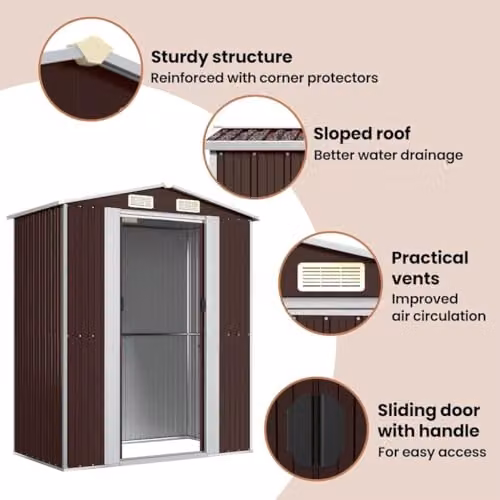 vidaXL Garden Shed in Dark Brown Galvanised Steel, W/D/H: 192 x 108 x 223 cm – 4
