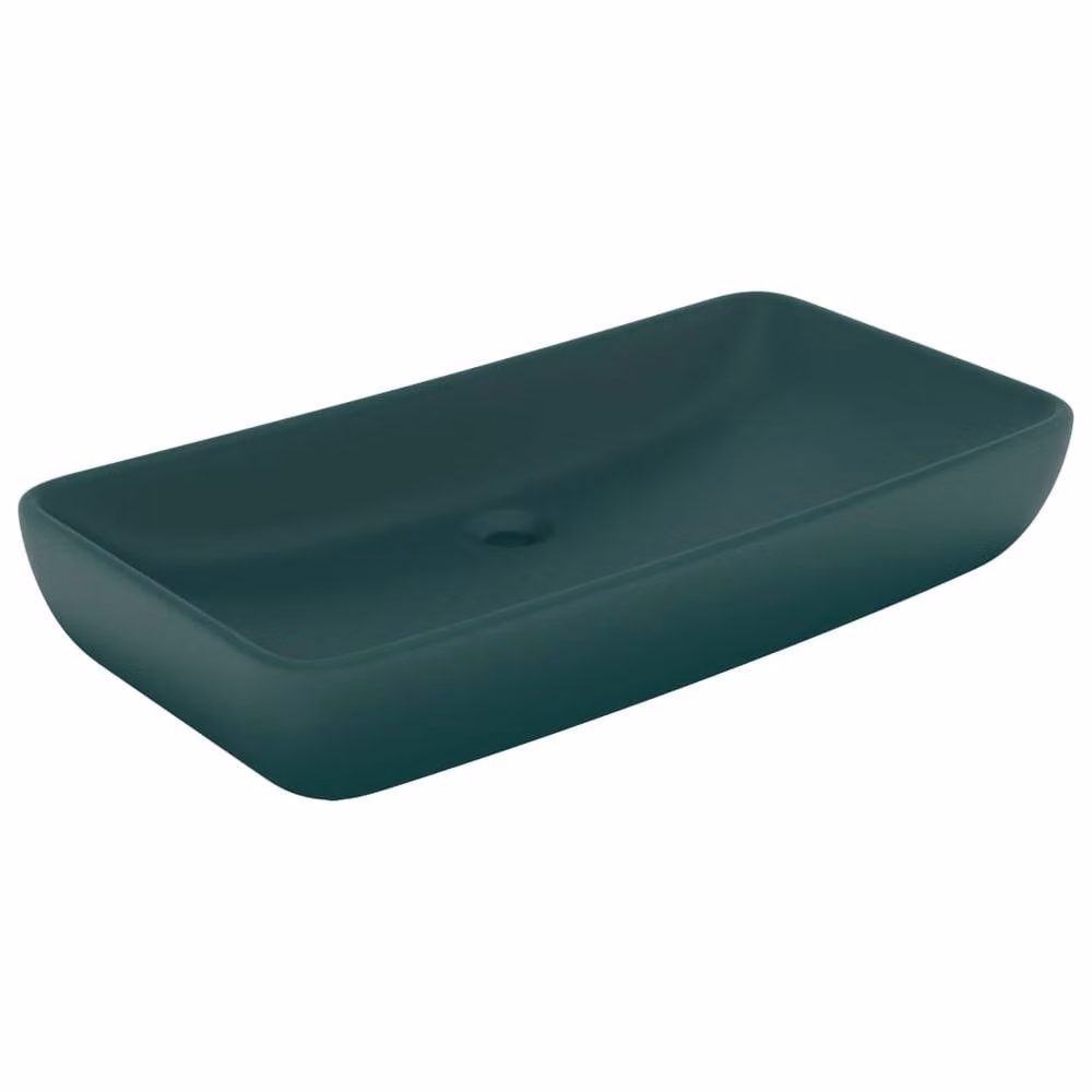 Berkfield Home Luxury Rectangular Ceramic Basin in Matt Dark Green W: 71 cm, D: 38 cm – 3