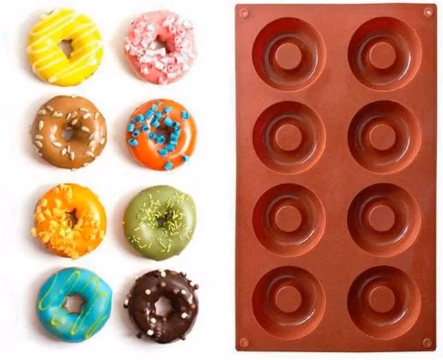 KDMD 8 Cavity Brown Silicone Donut Mold for Baking Soap and Chocolate