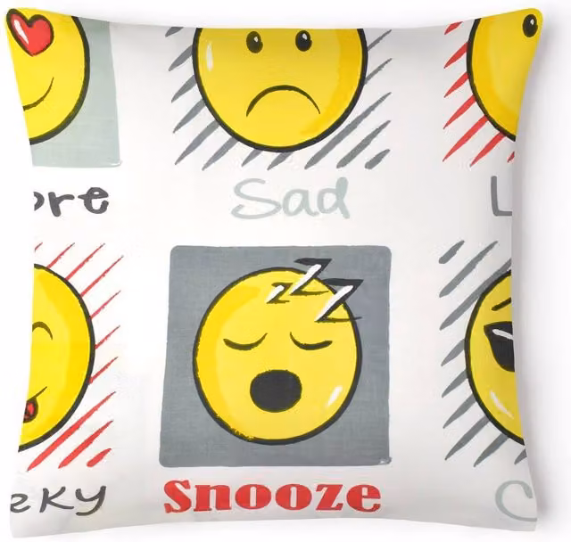Velosso Expressions White Filled Cushion with Graphic Emoji Design, W/D/H: 43 x 43 x 43 cm